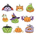 Halloween pumpkins set cartoon vector illustration Royalty Free Stock Photo