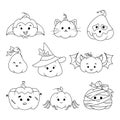 Halloween pumpkins set coloring page cartoon vector illustration Royalty Free Stock Photo