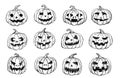 Halloween pumpkins set. Hand drawn illustration. Royalty Free Stock Photo