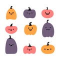 Halloween pumpkins set. Monsters faces. Design elements for logo, banner, label, poster Royalty Free Stock Photo