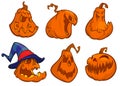 Halloween Pumpkins set. Vector cartoon illustration. Royalty Free Stock Photo