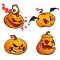 Halloween Pumpkins set. Vector cartoon illustration. Royalty Free Stock Photo