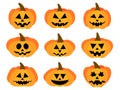 Halloween pumpkins set on white background. Halloween carved pumpkin face. Happy Halloween October 31st, trick or treat. Jack-o-