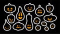 Halloween pumpkins. Stickers. Sticker pack. Set of isolated pumpkin silhouettes for Halloween party design. Vector Royalty Free Stock Photo