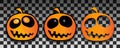 Halloween pumpkins template. Set of pumpkin with shadow on transparent background