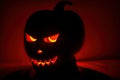 Halloween pumpkins under the moonlight, carved jack o lantern in the dark, generative ai Royalty Free Stock Photo