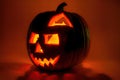 Halloween pumpkins under the moonlight, carved jack o lantern in the dark, generative ai Royalty Free Stock Photo