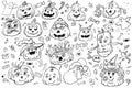 Pumpkins and Ghosts Vector Doodle Illustration Large Set Halloween Coloring Page or Book Royalty Free Stock Photo