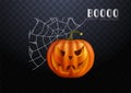 Halloween pumpkins in vector with set of different faces for icons and decorations in dark background. Vector Royalty Free Stock Photo