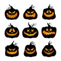 Halloween pumpkins. Vector set. Jack lantern. Black silhouettes Royalty Free Stock Photo