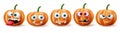 Halloween pumpkins vector set. Halloween pumpkin character in funny, happy and scary facial expression