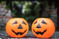 Halloween Pumpkins On Wood In A Spooky Forest Royalty Free Stock Photo