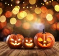 Halloween Pumpkins On A Wood Surface