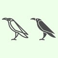 Halloween raven line and solid icon. Mystical gothic rook bird outline style pictogram on white background. Evil or