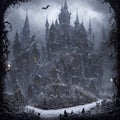 Halloween realistic scary house background with spooky