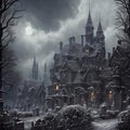 Halloween realistic scary house background with spooky