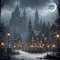 Halloween realistic scary house background with spooky