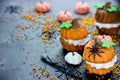 Halloween recipe for kids - pumpkin cupcake Royalty Free Stock Photo