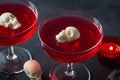 Halloween red bloody berry jelly with white chocolate sculls