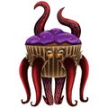 Halloween red octopus in cupcake