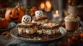 Halloween S\'mores with Pumpkins and Hot Chocolate Royalty Free Stock Photo