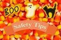 Halloween Safety Tips message with candy corn