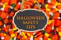 Halloween Safety Tips Message with candy corn