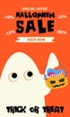Halloween sale banner. Halloween background with pumpkin, ghost, monster, witch, black cats and candy . Invitation flyer or Royalty Free Stock Photo