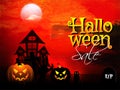 Halloween Sale banner or poster design with haunted house, scary pumpkins. Royalty Free Stock Photo