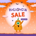 Halloween Sale banner with pumpkin character Royalty Free Stock Photo