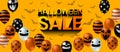 Halloween Sale banner with scary balloon Halloween celebration concept