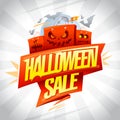 Halloween sale banner template with red angry shopper bags