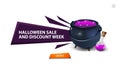 Halloween sale and discount week, modern purple discount pop up for your website with witch`s cauldron with potion.