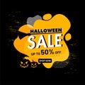 Halloween Sale poster or template design with 50% discount offer and jack-o-lanterns. Royalty Free Stock Photo