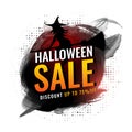 Halloween Sale poster or template design with 75% discount offer and witch flying broom on brush stroke. Royalty Free Stock Photo