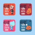 Halloween Sale Posters Set Holiday Seasonal Discount Icons Collection Concept