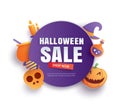 Halloween sale promotion template with paper art element design for flyer, banner, poster, discount, advertising Royalty Free Stock Photo