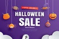 Halloween sale promotion template with paper art element design for flyer, banner, poster, discount, advertising Royalty Free Stock Photo