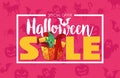 Halloween sale seasonal poster with death hand coming out of gift lettering