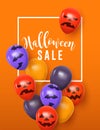 Halloween sale template of funny pumpkin face balloons