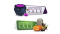 Halloween sale, two clickable discount banner with potion, tombstone and pumpkin Jack