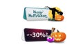 Halloween sale, up to 30% off, two clickable discount banner with Scarecrow and pumpkin Jack