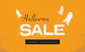 Halloween sale vector banner or poster template with ghosts on orange background. Special offers, discounts, deals