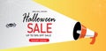 Halloween sale vector banner template with background. Special offers, discounts, deals, seasonal clearance advertisement and