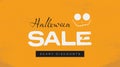 Halloween sale vector banner website header template on orange background with stitched smile monster. Special offers Royalty Free Stock Photo