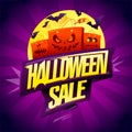 Halloween sale web banner mockup with angry Halloween paper shopping bags Royalty Free Stock Photo