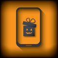 Halloween sales invitation in smartphone with gift