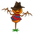 Halloween cartoon scarecrow pumpkin head. Halloween illustration