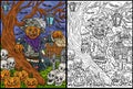 Halloween Scarecrow Standing Coloring Illustration