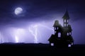 Halloween scary backgorund with haunted house and lightnings Royalty Free Stock Photo